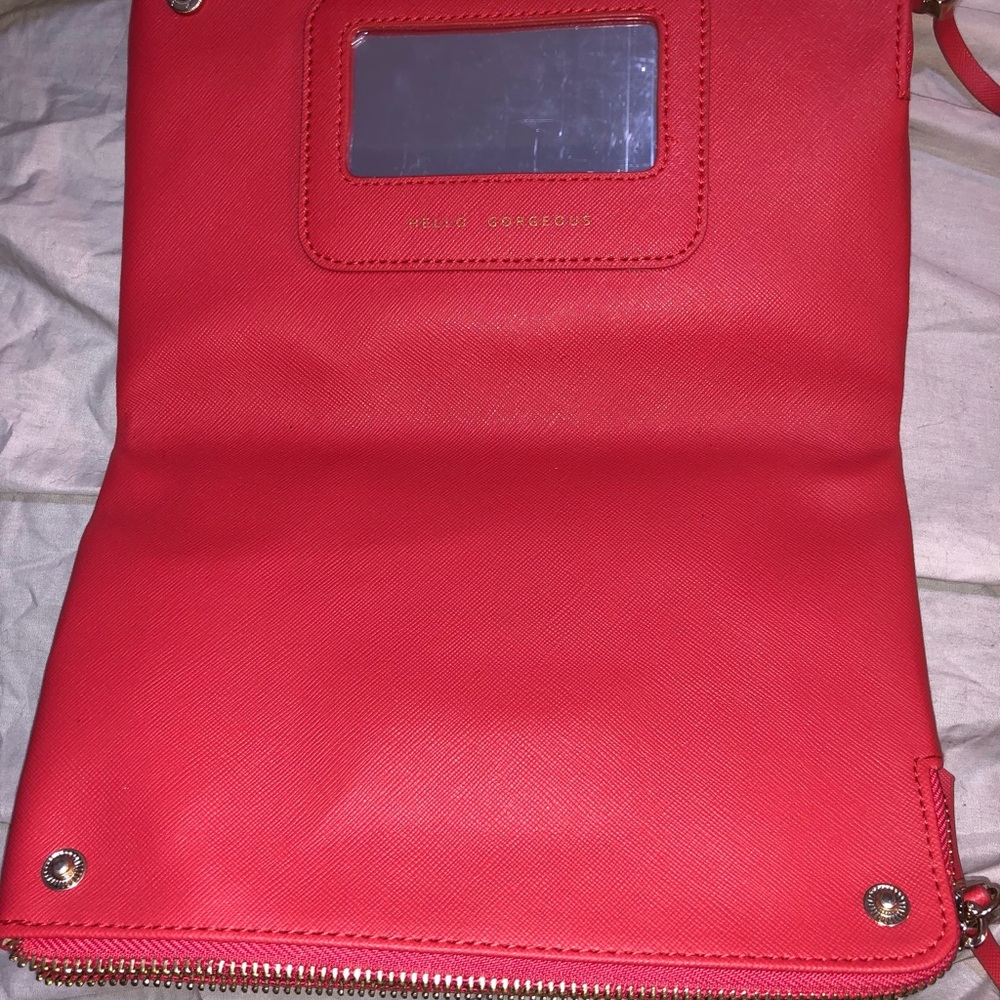 Stella & Dot Laser Cut Coral and Beige Zip Snap Bifold Clutch - Picture 7 of 12